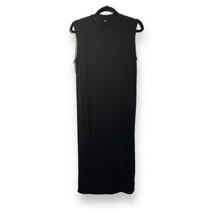 THE FISHER PROJECT Black Silk Sleeveless Mockneck Midi Dress